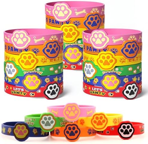 24 Pcs Dog Paw Silicone Wristbands for Birthday Party Favors