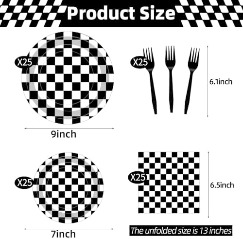 100 Pcs Racing Checkered Party Supplies Set for 25