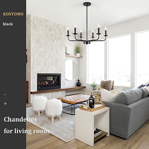 Matte Black 6-Light Chandelier for Bedroom and Living Room