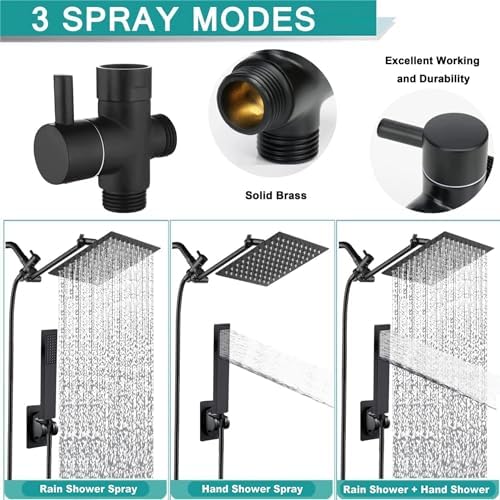 12 Inch Matte Black High Pressure Shower Heads with Handheld Spray Combo Set