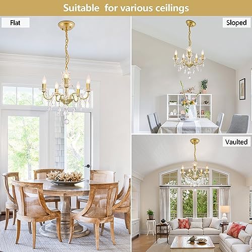 Modern 5 Light Gold Chandelier with Glass Crystals
