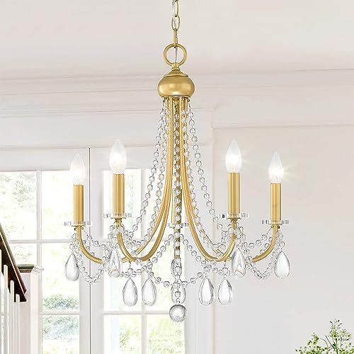 Giiland 5-Light Farmhouse Chandelier with Crystals Gold Pendant Light
