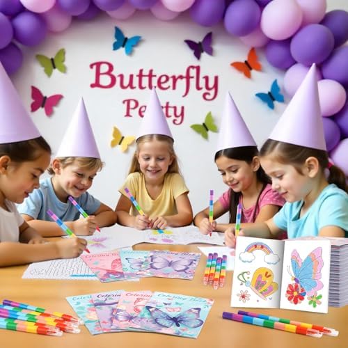BenLouis Butterfly Mini Coloring Books with Stackable Crayons