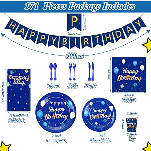 Blue Happy Birthday Tableware Set for 24 Guests