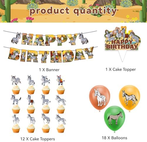 Donkey Party Decorations with Balloons and Toppers