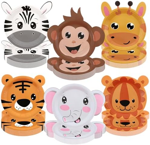 Safari Jungle Animal Shaped Paper Plates 60PCS