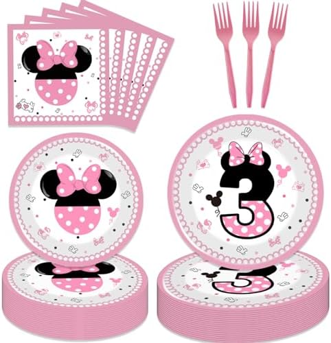 Letromp 80 Pcs Pink Wild Three Party Tableware Plates Forks