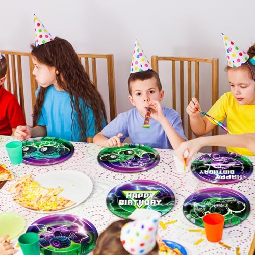 CHUNNIN 60Pcs Monster Truck Party Plates 9in Racing Car Theme