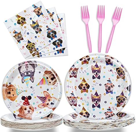 96 Pcs Dog Birthday Party Plates Napkins Forks Set