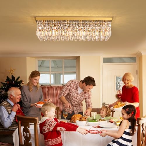 Siljoy Gold Rectangle Chandelier Dining Room 6 Light