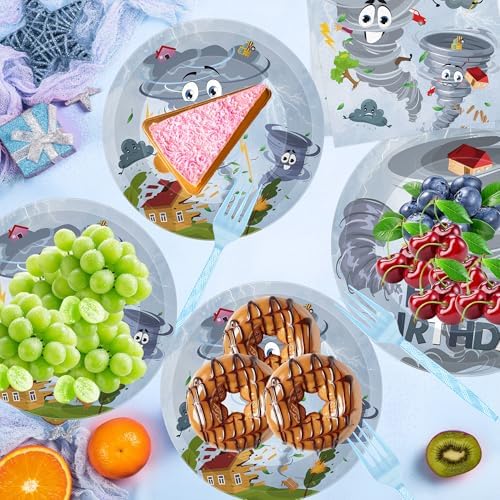 96 Pcs Tornado Themed Birthday Party Tableware Set for 24 Guests