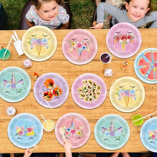 60PCS Unicorn Themed Paper Plates with 7In Design