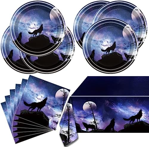 OULUN Wolf Birthday Party Plate Set 20Pcs