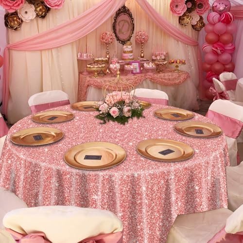 3 Pack Pink Rose Gold Tablecloths for Round Tables