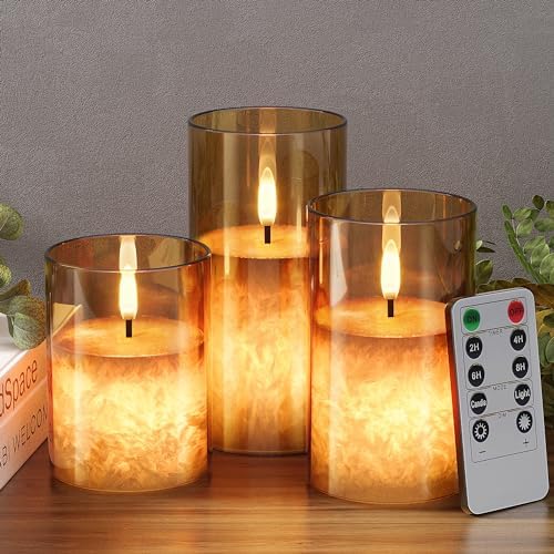 VIODAIM Ice Crystal Real Wax Flameless Candles with Remote Timer 3Pack
