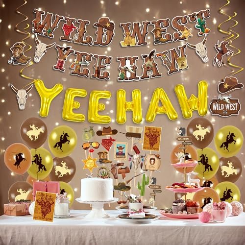 Western Party Decorations - 55 Pcs Cowboy Balloons Props
