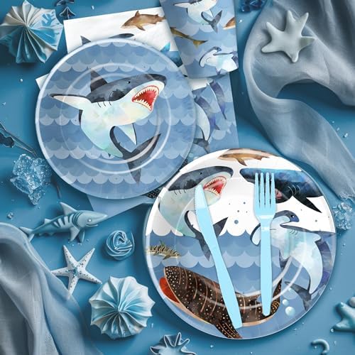Shark Birthday Plates Napkins Party Set Serves 24