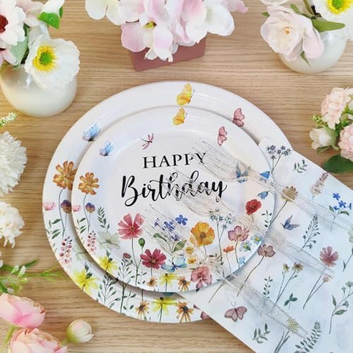 100Pcs Wildflower Party Plates Set for 25 Guests