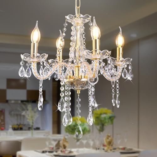 Small Gold Crystal Chandeliers 4 Lights Modern Mini Chandelier