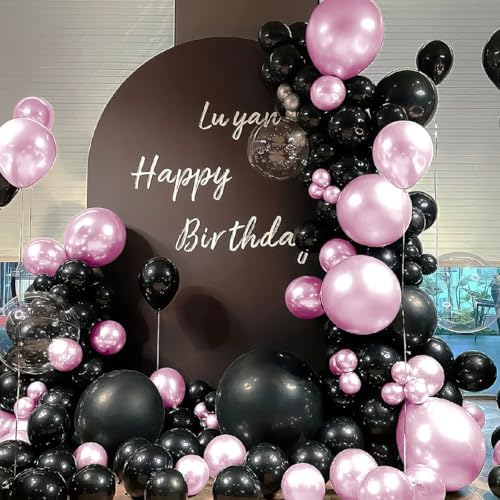 MOXMAY Metallic Pink Black Balloons Arch Kit 151Pcs