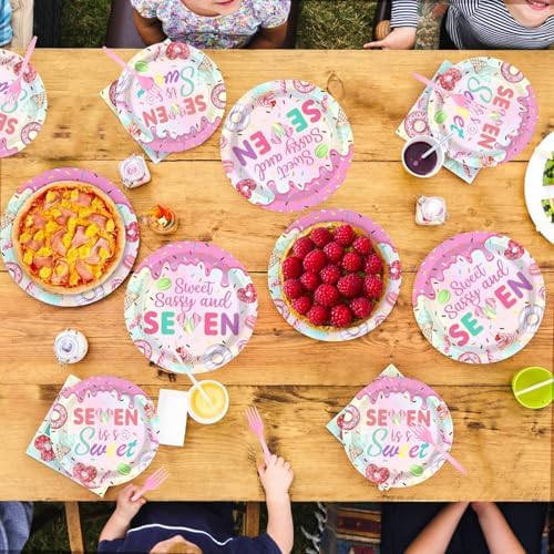 Grencian 96 Pcs Donut 7th Birthday Party Decorations