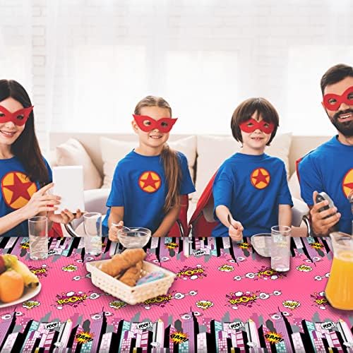 3 Pcs Super Girl Hero Party Tablecloths Pink