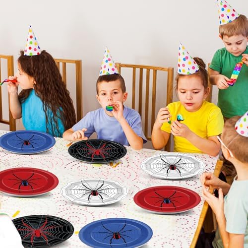 48PCS Spider Themed Birthday Plates for Kids