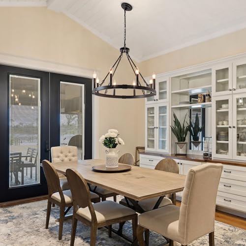 236 Inch Black Wagon Wheel Chandelier - 8 Light Farmhouse Pendant Light