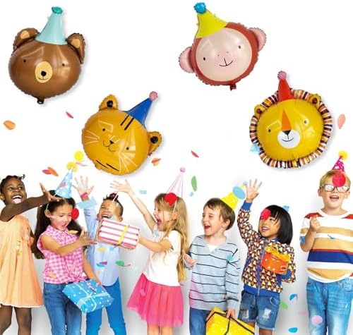 Animal Head Foil Balloon Kit with Lion Bear Monkey Cat