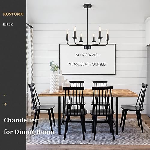 Matte Black 6-Light Chandelier for Bedroom and Living Room