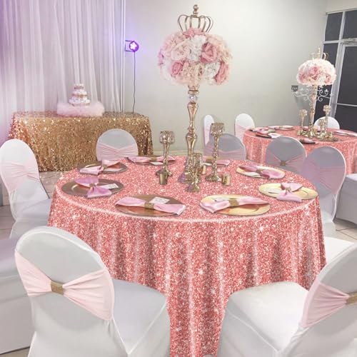 3 Pack Pink Rose Gold Tablecloths for Round Tables