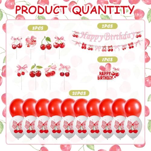 Cherry Birthday Decorations Set with Banners and Balloons