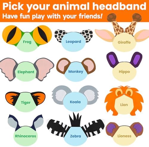 12 Pcs Jungle Animal Headbands for Birthday Parties