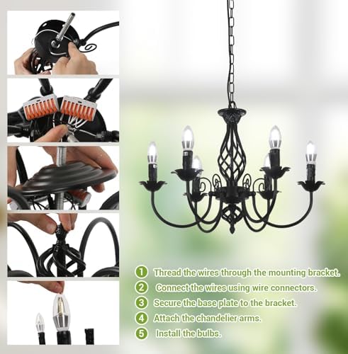 6-Light Farmhouse Chandelier with Adjustable Height