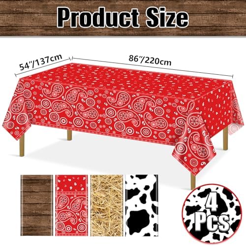 4 Pack Western Party Tablecloths with Paisley Design