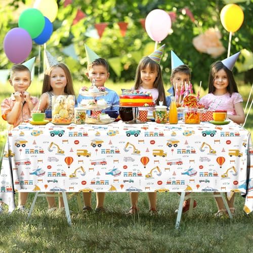 HAKOTI 3Pack Truck Themed Plastic Tablecloth for Birthday Party