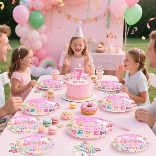 Grencian 96 Pcs Donut 7th Birthday Party Decorations