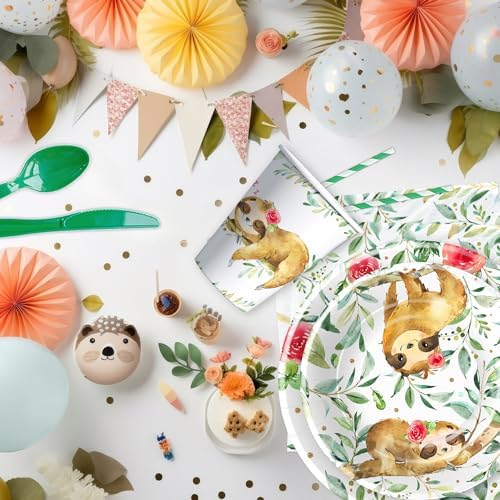 Sloth Themed Birthday Party Plates Set of 24