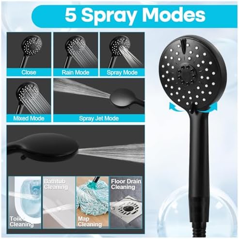 DOSCY Handheld Shower Head Combo With Rain Setting and Pressure Boosting -Black