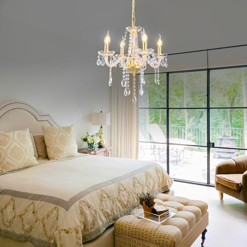 Small Gold Crystal Chandeliers 4 Lights Modern Mini Chandelier