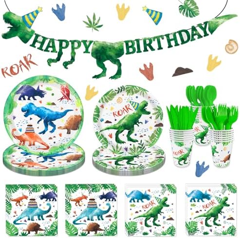 Oigco 169 Pcs Dinosaur Watercolor Party Supplies