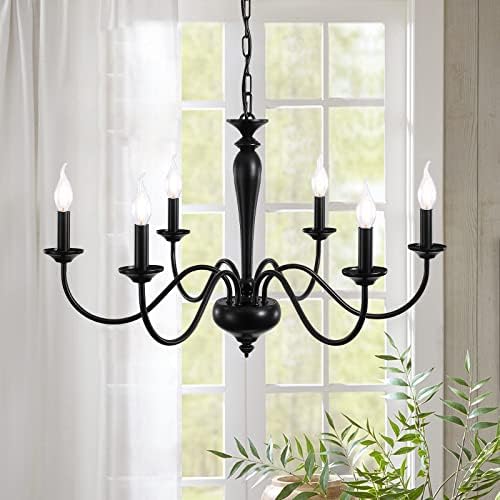 Adjustable Height Farmhouse Chandelier 6 Light Black