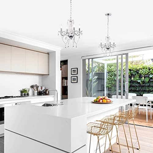 Modern Chrome Chandelier with 4 Crystal Lights