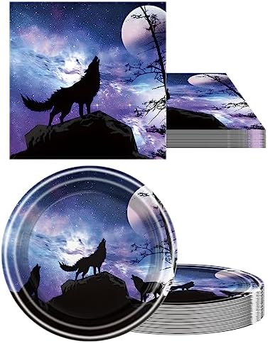 OULUN Wolf Birthday Party Plate Set 20Pcs