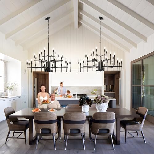 Modern Farmhouse 24 Light Black Chandelier for Dining Room