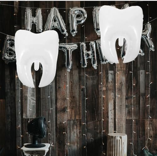 6Pcs White Tooth Shaped Foil Balloons Dental Party Decor