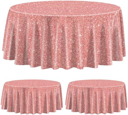 3 Pack Pink Rose Gold Tablecloths for Round Tables
