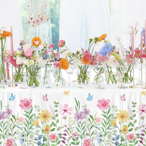 4 Pcs Spring Floral Tablecloth Wildflower Table Cover Set