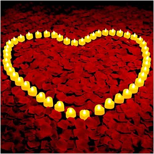 3000 Pcs Artificial Rose Petals with 48 Heart Flameless Candles Set