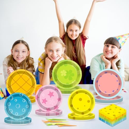 96Pcs Yellow Cartoon Party Plates Napkins Set